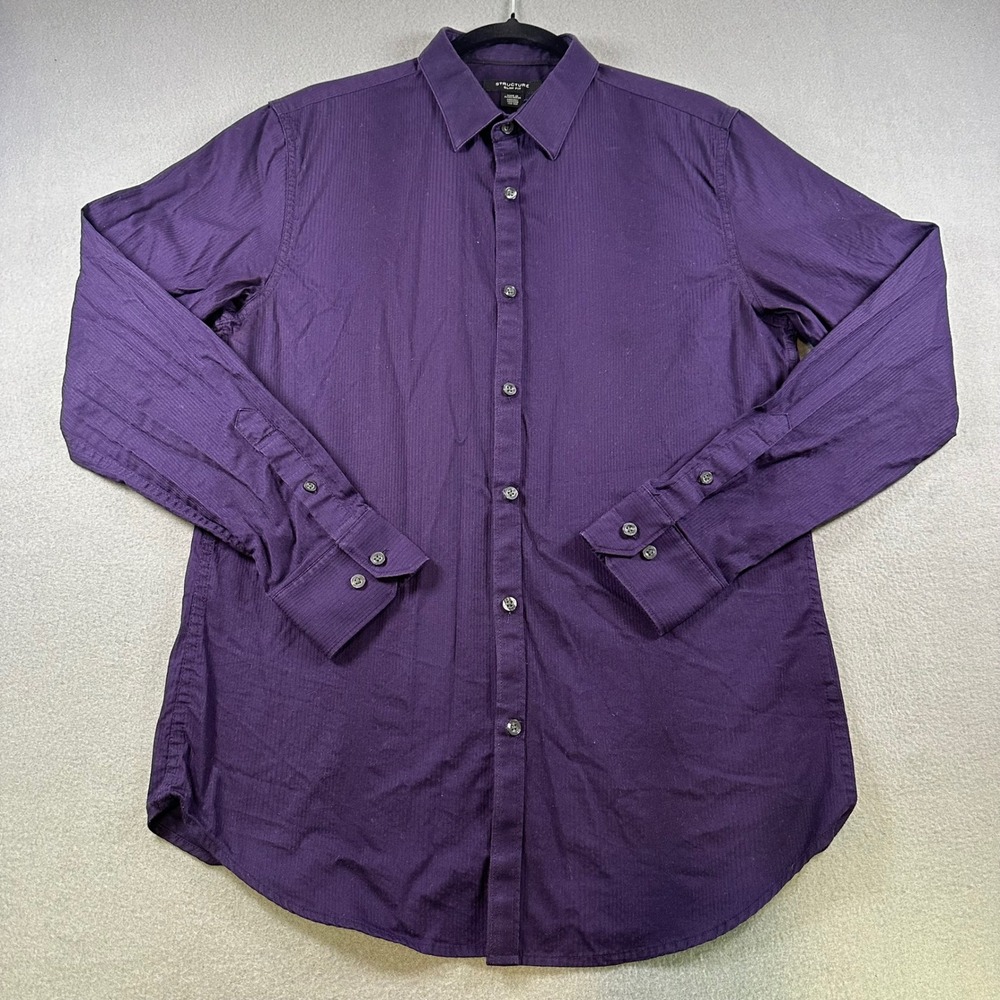Structure Slim Fit Mens Shirt Medium Purple Long Sleeve Cotton Button Down 15099